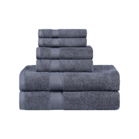 Egyptian Cotton Dobby Border Medium Weight 6 Piece Towel Set (Color: Smoked Pearl, size: 6 Piece Towel Set)