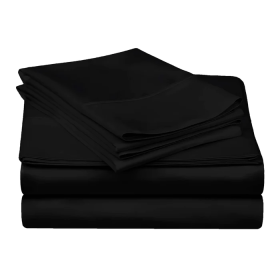 300 Thread Count Egyptian Cotton Solid Deep Pocket Sheet Set (Color: BLACK, size: Twin)