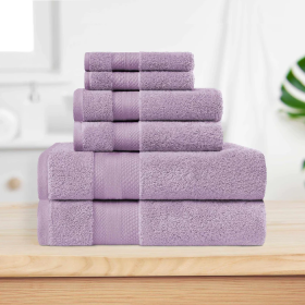 Premium Turkish Cotton Assorted 6 Piece Towel Set (Color: Wisteria, size: 6 Piece Towel Set)