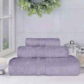 Ultra Soft Cotton Absorbent Solid Assorted 3 Piece Towel Set (Color: Wisteria, size: 3 Piece Towel Set)