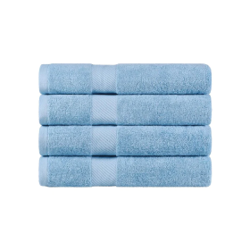 Egyptian Cotton Dobby Border Medium Weight 4 Piece Bath Towel Set (Color: Winter Blue, size: 4 Piece Bath Towels)