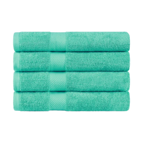 Egyptian Cotton Dobby Border Medium Weight 4 Piece Bath Towel Set (Color: Sea Green, size: 4 Piece Bath Towels)