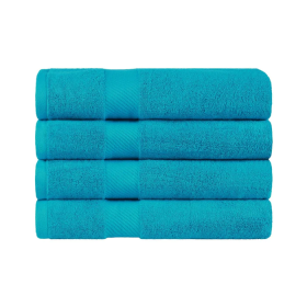 Egyptian Cotton Dobby Border Medium Weight 4 Piece Bath Towel Set (Color: Capri Breeze, size: 4 Piece Bath Towels)