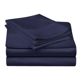 300 Thread Count Egyptian Cotton Solid Deep Pocket Sheet Set (Color: Navy blue, size: King)