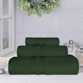 Ultra Soft Cotton Absorbent Solid Assorted 3 Piece Towel Set (Color: Forest Green, size: 3 Piece Towel Set)