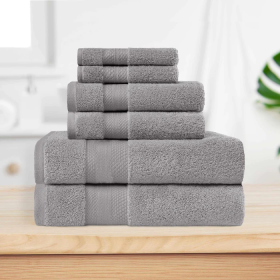 Premium Turkish Cotton Assorted 6 Piece Towel Set (Color: Grey, size: 6 Piece Towel Set)