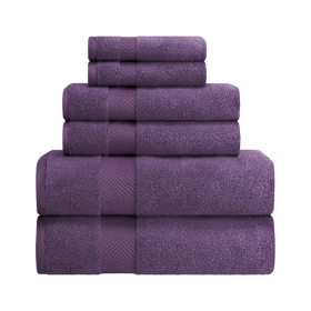 Zero-Twist Cotton Quick-Drying Absorbent Assorted 6 Piece Towel Set (Color: Grape Seed, size: 6 Piece Towel Set)