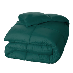 Brushed Microfiber Down Alternative Medium Weight Solid Comforter (Color: Hunter Green, size: Queen)