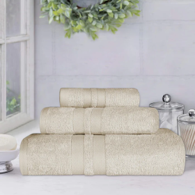 Ultra Soft Cotton Absorbent Solid Assorted 3 Piece Towel Set (Color: Ivory, size: 3 Piece Towel Set)