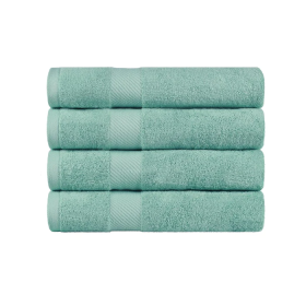 Egyptian Cotton Dobby Border Medium Weight 4 Piece Bath Towel Set (Color: Sea Foam, size: 4 Piece Bath Towels)