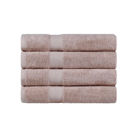 Egyptian Cotton Dobby Border Medium Weight 4 Piece Bath Towel Set (Color: Fawn, size: 4 Piece Bath Towels)