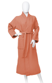 Waffle Weave Plush Egyptian Cotton Terry Bathrobe (Color: Coral, size: medium)