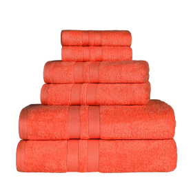 Ultra Soft Cotton Absorbent Solid Assorted 6 Piece Towel Set (Color: Tangerine, size: 6 Piece Towel Set)