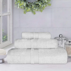 Ultra Soft Cotton Absorbent Solid Assorted 3 Piece Towel Set (Color: silver, size: 3 Piece Towel Set)