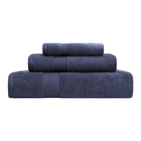 Zero-Twist Smart-Dry Combed Cotton 3 Piece Towel Set (Color: Midnight Blue, size: 3 Piece Towel Set)