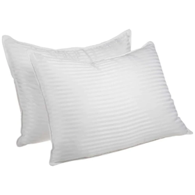 Striped Microfiber and Down Alternative Pillow Set of 2 (Color: White, size: King)