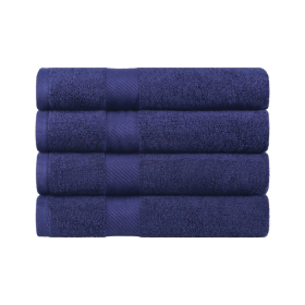 Egyptian Cotton Dobby Border Medium Weight 4 Piece Bath Towel Set (Color: Navy blue, size: 4 Piece Bath Towels)