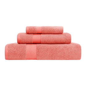 Zero-Twist Smart-Dry Combed Cotton 3 Piece Towel Set (Color: Coral, size: 3 Piece Towel Set)