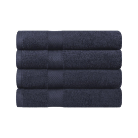 Egyptian Cotton Dobby Border Medium Weight 4 Piece Bath Towel Set (Color: BLACK, size: 4 Piece Bath Towels)