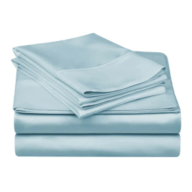 300 Thread Count Egyptian Cotton Solid Deep Pocket Sheet Set (Color: Light Blue, size: Twin)