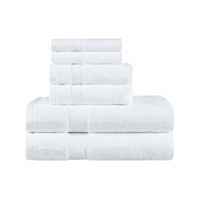 Egyptian Cotton Dobby Border Medium Weight 6 Piece Towel Set (Color: White, size: 6 Piece Towel Set)