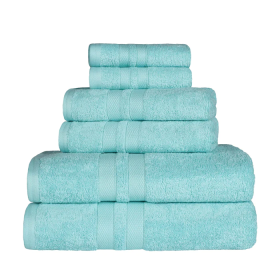 Ultra Soft Cotton Absorbent Solid Assorted 6 Piece Towel Set (Color: Cyan, size: 6 Piece Towel Set)