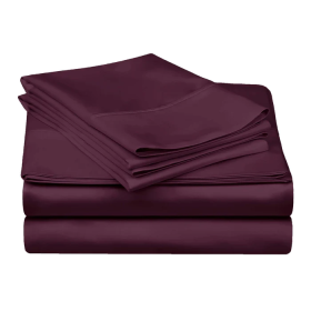 300 Thread Count Egyptian Cotton Solid Deep Pocket Sheet Set (Color: Plum, size: Twin)