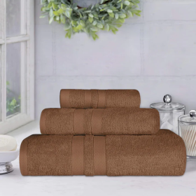 Ultra Soft Cotton Absorbent Solid Assorted 3 Piece Towel Set (Color: Chocolate, size: 3 Piece Towel Set)