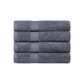 Egyptian Cotton Dobby Border Medium Weight 4 Piece Bath Towel Set (Color: Smoked Pearl, size: 4 Piece Bath Towels)