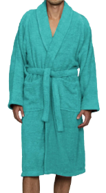 Cotton Ultra Soft Terry Adult Unisex Lightweight Luxury Bathrobe (Color: Teal, size: small)